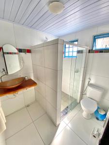 圣米格尔-杜斯米拉格里斯Pousada Praias do Norte的一间带卫生间和玻璃淋浴间的浴室