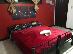 达斯马里尼亚斯Aladino Hostel的红色的卧室,配有一张红色墙壁的床