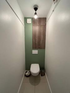 兰斯GÎTES Maisons de Champagnes的浴室设有绿色墙壁上的白色卫生间