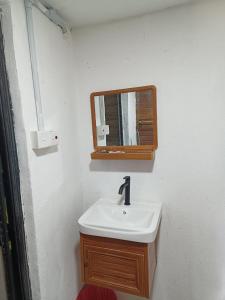 浮罗山背LBA chalet的一间带水槽和镜子的浴室