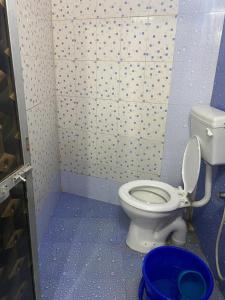 孟买New Mahira Dormitory的浴室设有蓝色和白色的厕所