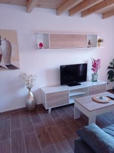 罗萨里奥港Mar y reina的客厅配有电视和桌子