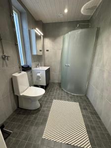科特卡Condo in the heart of Katariina, near Kotka City Center!的浴室配有卫生间、淋浴和盥洗盆。