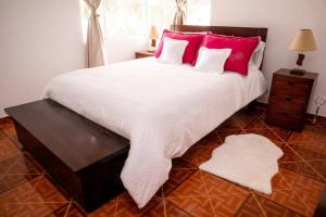锡帕基拉Soare Country house的一间卧室配有一张带红色枕头的大床