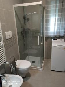 卡斯特拉纳格罗泰Valevi 111的一间带卫生间和玻璃淋浴间的浴室