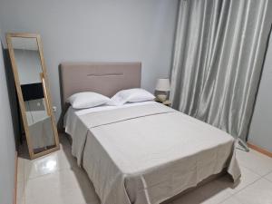 普拉亚Aconchegante Refúgio Beira-Mar的一间卧室配有一张大床和镜子