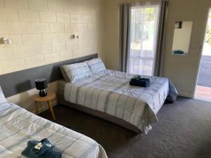 伊萨山中央柏银特汽车旅馆的一间卧室设有两张床和窗户。