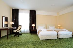 乌兰巴托蒙古阿尔法酒店的配有一张床和一张书桌的酒店客房
