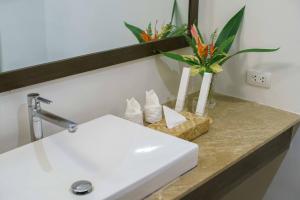 爱妮岛巴莱阿德劳酒店的浴室的柜台设有水槽和镜子
