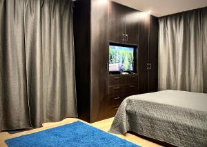 泰特文Tuikov’s Home Room的一间卧室配有一张床和一个带电视的梳妆台