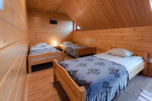 GrywałdWitówka的小木屋内带两张床的房间