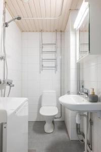 于韦斯屈莱Kaksio yliopiston vieressä的白色的浴室设有卫生间和水槽。