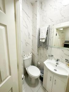 克罗伊登Flat 6的白色的浴室设有卫生间和水槽。