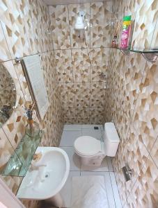 杰里科科拉Na Casa Delas Jeri - com Churrasqueira的一间带水槽、卫生间和镜子的浴室