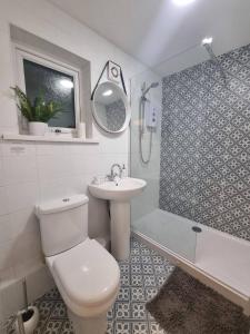 彭布罗克Cosy Moat House Cottage #6的浴室配有卫生间、盥洗盆和淋浴。