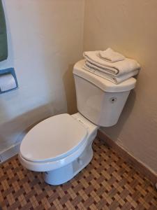 红木城Garden motel的浴室设有白色卫生间,上面备有毛巾