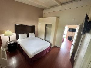 圣玛丽亚城镇乡村旅馆的一间卧室配有一张床和一盏灯