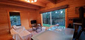 佐贺市Rental Cottage Forest Breathing - Vacation STAY 13733的小木屋内带大窗户的客厅
