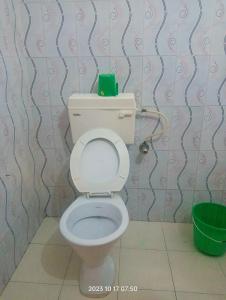 索拉哈Hotel Butterfly , Sauraha , Chitwan的浴室设有卫生间,上面有一个绿色的盒子