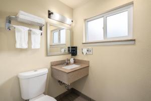 圣路易斯-奥比斯保圣路易斯-奥比斯保市中心大道酒店的一间带卫生间、水槽和窗户的浴室