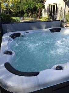 陶朗加McLaren Lake View的设有一个蓝色水的按摩浴缸