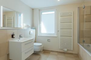 汉堡Hanseat Apartments的一间带卫生间、水槽和窗户的浴室