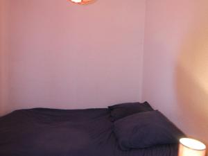 拉普德兹Appartement Huez, 2 pièces, 4 personnes - FR-1-405-138的一间卧室配有一张床和粉红色的墙壁