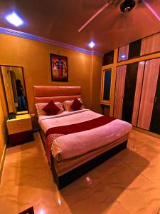 勒克瑙Nilansh homes and hotels的一间卧室设有一张床和天花板