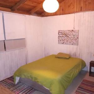 Cajon del MaipoCASA kuntur的卧室配有白色墙壁上的绿色床