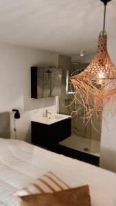 布兰肯贝赫Dune Du Clémot的一间带水槽和镜子的浴室