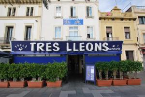滨海比拉萨尔Hotel Tres Leones的建筑物前的树衣标志