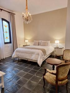 萨尔塔Posada del Cerro的一间卧室配有一张大床和一个吊灯。