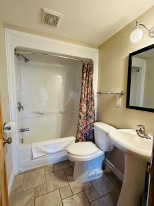 蒙克顿蒙克顿美景汽车旅馆的一间带卫生间和水槽的浴室