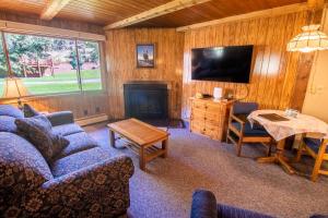 埃斯蒂斯帕克Castle Mountain Lodge的带沙发、电视和桌子的客厅