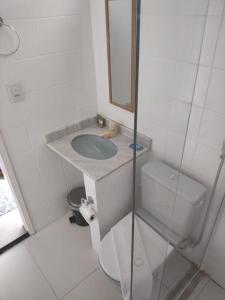 布希奥斯Pousada Sweet Home的一间带水槽、卫生间和镜子的浴室