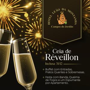 坎波斯杜若尔当莱奥达蒙塔尼亚酒店的一份带两杯香槟的派对传单