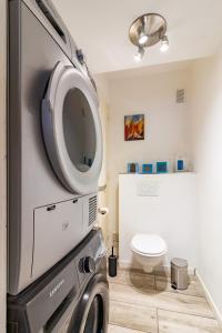 图卢兹Appartement T4 central quartier Saint-Georges -Le Picomax-的带卫生间的浴室内的洗衣机和烘干机