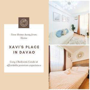 达沃市Cozy 1BR Condo near Airport Davao City的一张带一张床的卧室的三幅照片拼贴