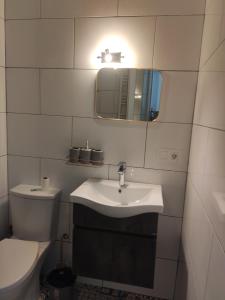 库塔伊西Guest House Banuri的一间带水槽、卫生间和镜子的浴室