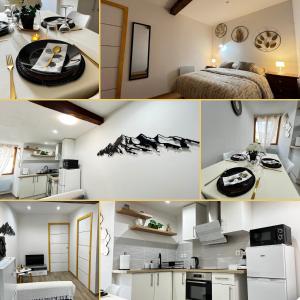 阿列日河畔的塔拉斯孔Beau petit appartement au coeur de l'ariege.的厨房和房间照片的拼合
