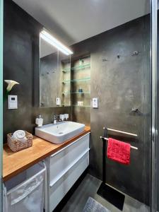 布拉格Jana's apartment, free parking的一间带水槽和镜子的浴室