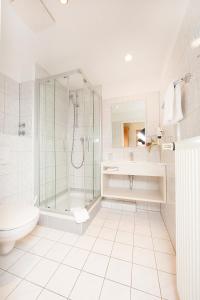 格赖夫斯瓦尔德科隆普林兹酒店的带淋浴和卫生间的白色浴室