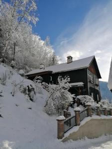 NiederaigenWaldhaus Klein-Veitsch, Auszeit im Grünen的雪覆盖的房屋,有栅栏
