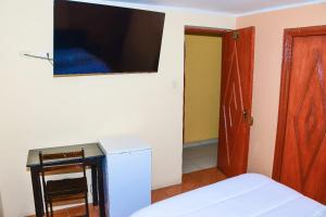 阿亚库乔Hotel Santa Ana的一间设有一张床和墙上电视的房间