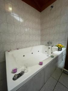 圣何塞德迈波El Tucan的浴室内设有大型白色浴缸。