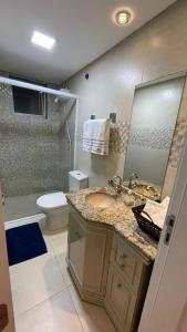 布卢梅瑙Apto climatizado 3 quartos a 3,7km da Vila Germânica的一间带水槽、卫生间和镜子的浴室