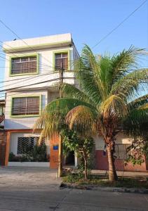 伊基托斯203 RV Apartments Iquitos-Apartamento con dos habitaciones的两棵棕榈树的建筑