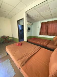 宗通Bansuan Inthanon Eco Resort的配有镜子的客房内的两张床