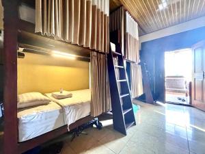 姆杜克Desa Hostel的一间卧室配有一张双层床和梯子