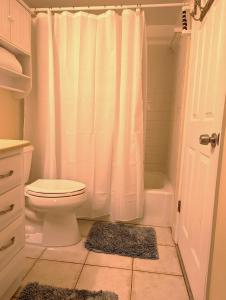 克利尔沃特Sea Club Condo #405的浴室配有白色的浴帘和卫生间